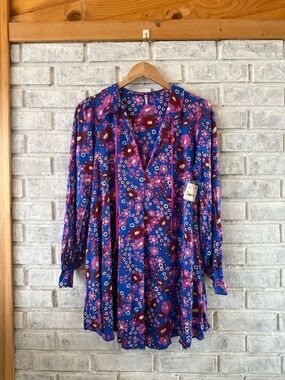 NWT Free People Royal Blue Floral Button-Front Dress